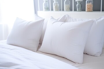 freshly fluffed pillows on a clean bed