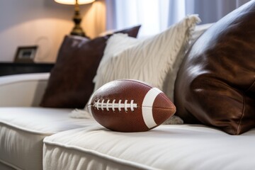 a football next to a plush white pillow