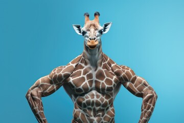 Naklejka premium Giraffe bodybuilder. AI generative art