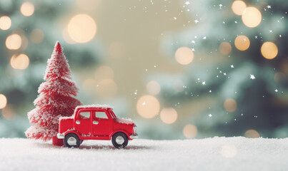 Charming composition of a toy car and a decorated tree captures.
