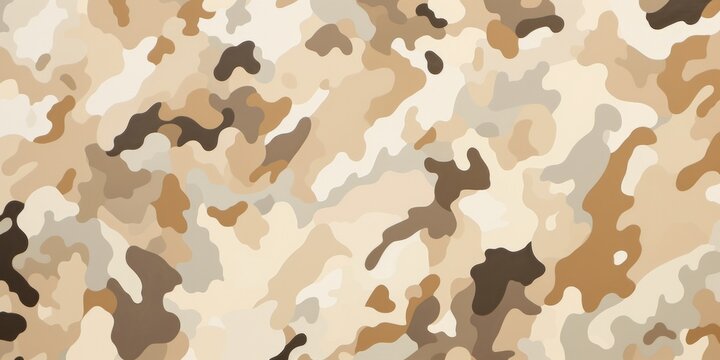 A military, hunting, or paintball camouflage design with a seamless rough texture in a light brown and khaki beige color scheme. The surface design texture is a tileable abstract modern classic camo.