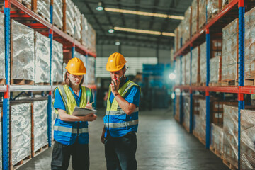 Warehouse staff verify automotive, paper items using handheld device, ensuring precise shipment.