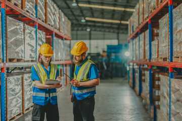 Warehouse staff verify automotive, paper items using handheld device, ensuring precise shipment.