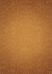 Fototapeta premium Hand-drawn unique abstract gold ornament on a yellow background, with vignette of darker background color and splatters of golden glitter. Paper texture. Digital artwork, A4. (pattern: p11-1e)