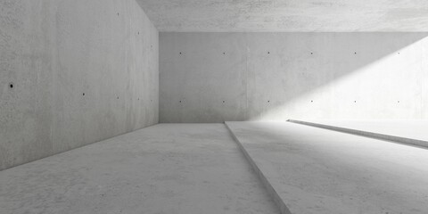 Abstract empty, modern concrete room with large steps and rough floor - industrial interior background template