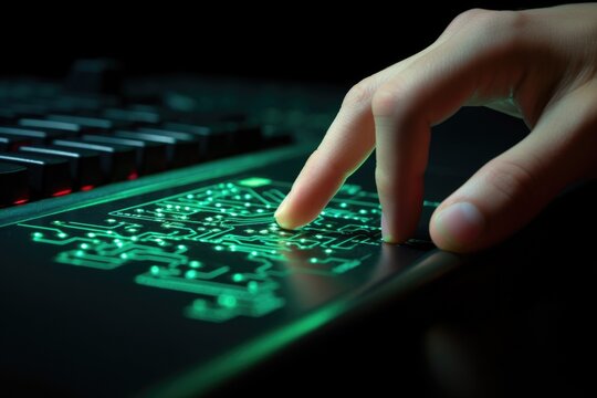 Close-up Of A Finger Pressing A Key On A Code-filled Computer Keyboard