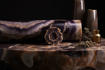 Delicately portrays a soft, brown and purple onyx-like texture resembling precious gems. Generative AI