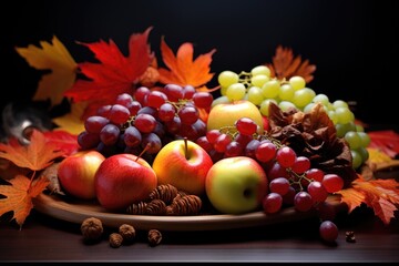 Naklejka na ściany i meble seasonal fall fruits arranged on a platter