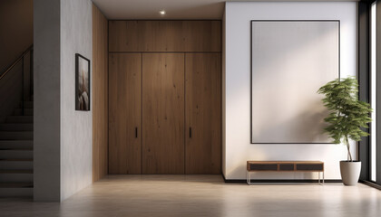 A serene minimalist hall in a modern home, showcasing simplicity and elegance.