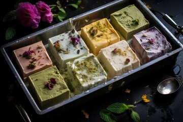 a tray of vegan kulfi indian ice cream