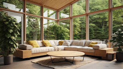 Inviting sunroom interior with cozy furnishings and garden views.