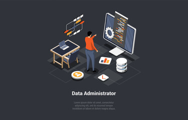 System Administrator Upkeeping Server, Adjusting Network, PC Hardware. Sysadmin Repairing Computer And Smartphone. Administration, Storage, Archive, Server. Isometric Cartoon 3d Vector illustration