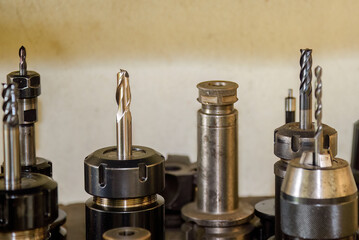 Close-up scene group of the used flat or square solid end mill.
