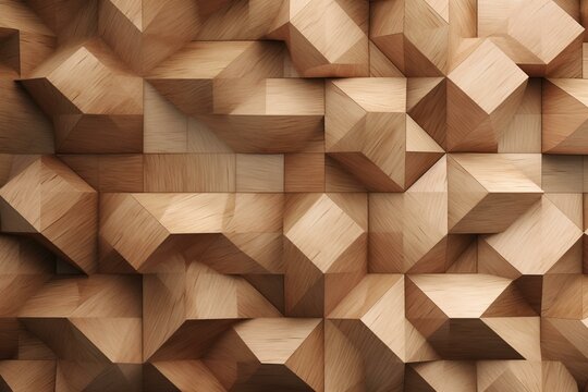 Wood textured wall with diamond-shaped tiles and 3D block pattern, rendered in a natural style. Generative AI © Verena