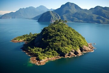 Large island in Rio de Janeiro, near Angra dos Reis. Generative AI © Thisbe