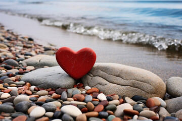 Fototapeta premium heart shaped stone on sand