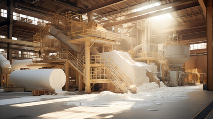 A paper and pulp mill, where wood pulp is processed into paper products - obrazy, fototapety, plakaty