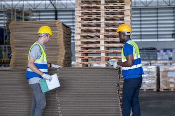 Warehouse staff verify automotive, paper items using handheld device, ensuring precise shipment.