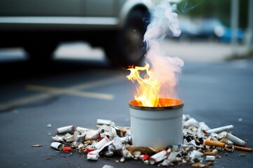 a pack of cigarettes being thrown into a trash can - obrazy, fototapety, plakaty
