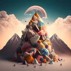 a mountain of candy surreal effects mythical elements cinematic shot 