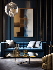 Sophisticated corner lounge with holographic gradients and mid-century modern style AI Generated