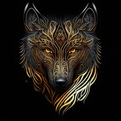 wolf head tribal tatoo black background 