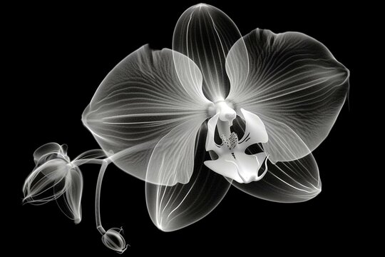 White isolated flower x-ray image of an orchid. Generative AI