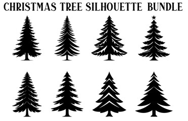 Obraz premium Christmas tree silhouette Clipart bundle, Set of Winter trees, Pine trees Vector silhouette Set