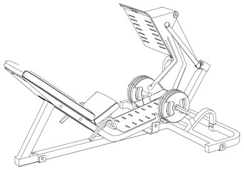 Leg Press machine. Gym equipment on white background vector illustration. Different fitness equipment for muscle building. Workout and training concept.