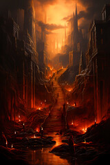 fantasy illustration of the entrance to the hell, inferno or purgatory with lost souls in the underworld - obrazy, fototapety, plakaty
