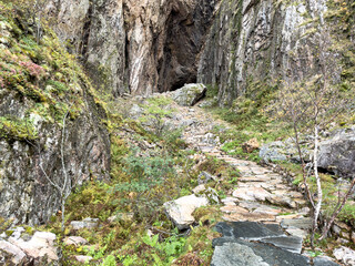 Hike up Sherpa steps from the south to Torghatten cave, and Sherpa steps in the north, Brønnøy, Nordland, Norway