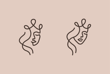 Woman face with crown | Singleline & Monoline style | Editable stroke