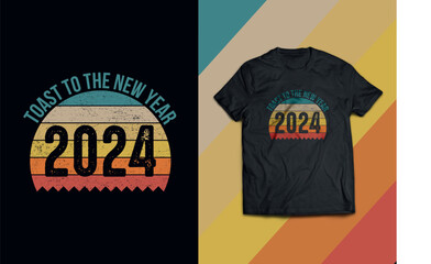 New Year 2024 Retro Vintage Toast To The New Year T-Shirt Design