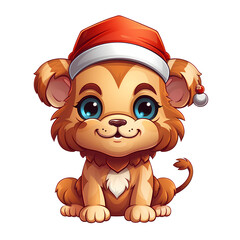 Cute Lion With Christmas Clipart Illustration