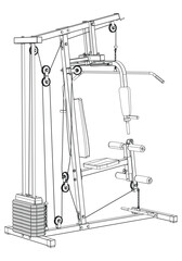 Fitness, cardio, and muscle building machines, equipments set at gym. Workout and training concept. Vector illustration.