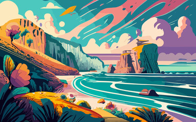 Obraz na płótnie Canvas Majestic Seascapes, Towering Cliffs Embracing the Rugged Coastal Horizon