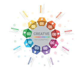 Circle Infographic elements design with 9 options or steps. Infographics for business concept.