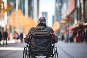 Obraz premium old man sitting in a wheelchair Alone in the middle of the city