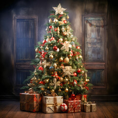 Fototapeta na wymiar Joyful Festive Season. Unwrapping the Beauty of Traditional Christmas Decor.
