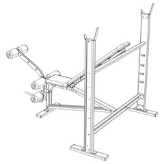 Obraz premium Olympic Multi Bench Press. Gym equipment on white background vector illustration. Different fitness equipment for muscle building. Workout and training concept.