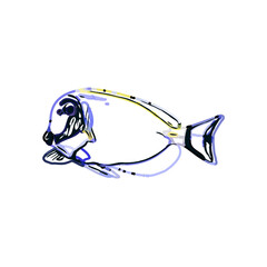 Color sketch of ornamental fish with a transparent background to learn coloring and logo elements