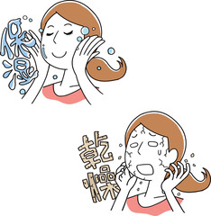 顔の保湿をする女性と顔が乾燥している女性 © Mono