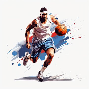 Generative AI image of a nba player poses on a white clean background