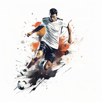 Generative AI image of a soccer player poses on a white background