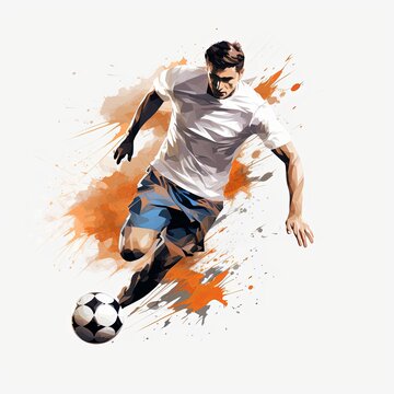 Generative AI image of a soccer player poses on a white background