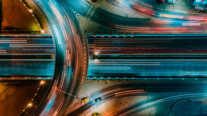 Expressway top view, Road traffic important infrastructure in Thailand, Road and Roundabout. Public Modern Clever transportation and transport or commuter transport. - Powered by Adobe