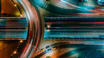 Expressway top view, Road traffic important infrastructure in Thailand, Road and Roundabout. Public...