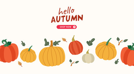 pumpkins pattern with hello autumn sale banner illustration, vector, shopping, flash sale and big sale
