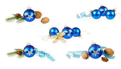 blue christmas balls with ribbon decoration isolated transparent png