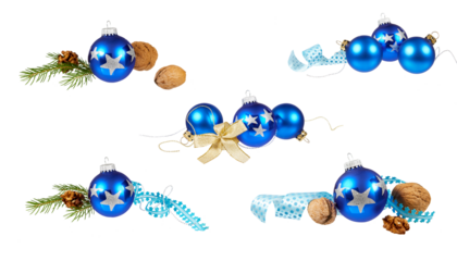 blue christmas balls with ribbon decoration isolated transparent png